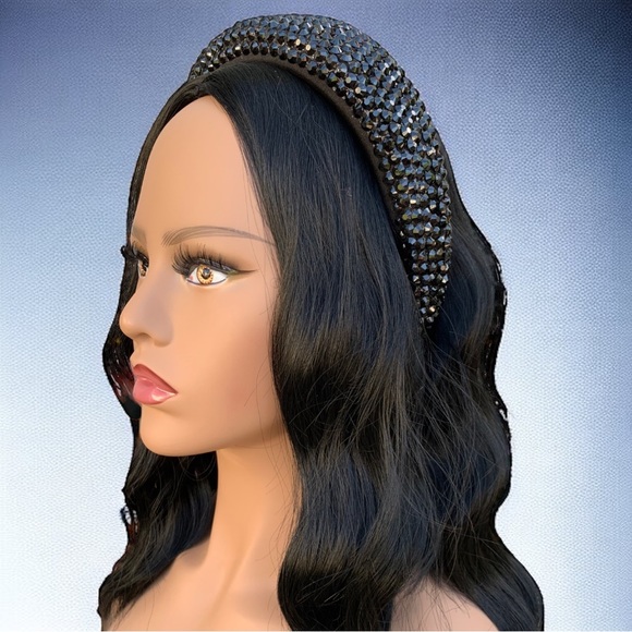 Black Handmade Rhinestone Bling Sparkle Statement Festival Coachella Headband - Picture 1 of 4